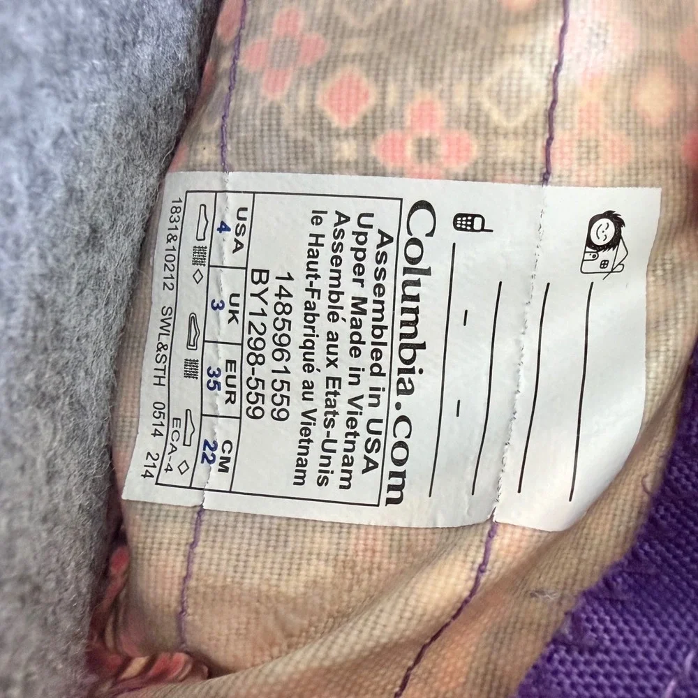 Columbia Youth Powderbug Plus II Snow Boots Purple Pink BY1298-559 Size 4